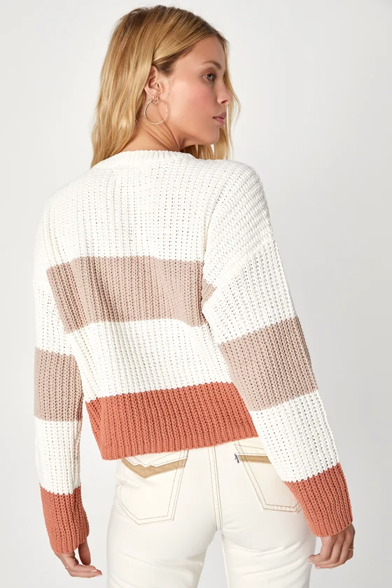10686181_2199496 Moments of Cozy Ivory Multi Striped Crew Neck Pullover Sweater - Image 3
