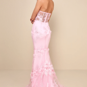 Radiant Expectations Pink Embroidered Floral Bustier Maxi Dress