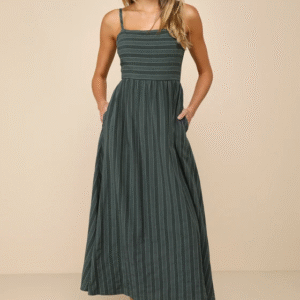 Feeling the Best Green Striped Tie-Back Midi Dress with Pockets