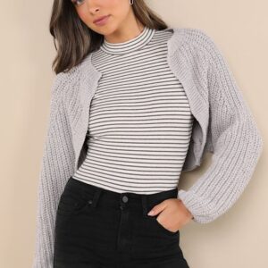 Cuddly Approach Grey Chenille Ribbed Knit Shrug Sweater