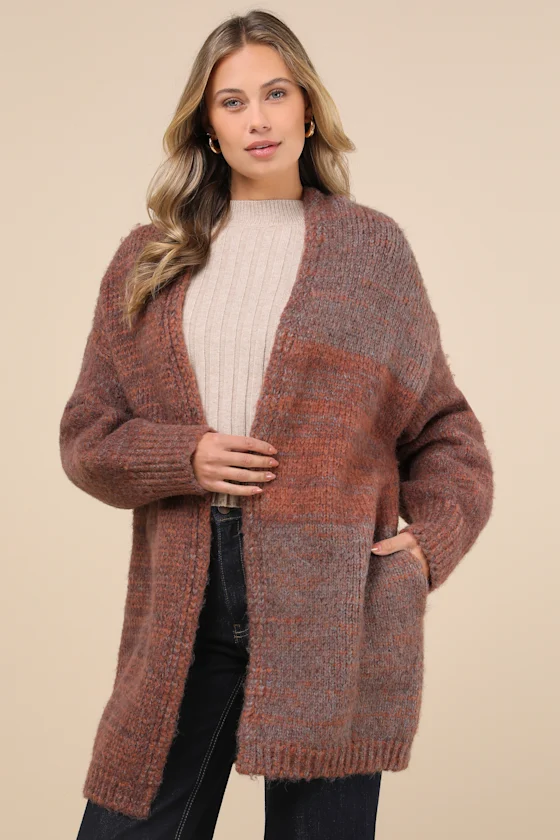 12283601_2554931 Frosty Day Fave Brown Marled Oversized Cardigan
