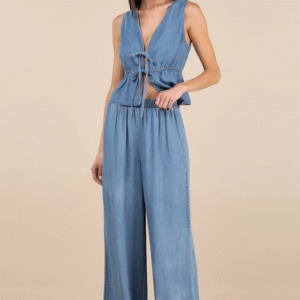 Maldwyn Blue Chambray High-Rise Wide-Leg Pants