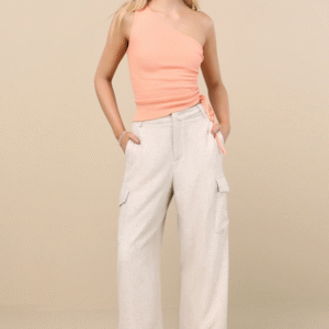Cadelina Heather Beige Linen Cargo Trouser Pants