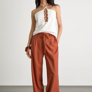Bowen Rust Orange High-Rise Wide-Leg Trouser Pants