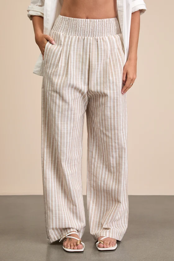 2696371_03_front_2025-06-25 Breezy Getaway Beige and White Striped Linen Wide-Leg Pants - Image 2