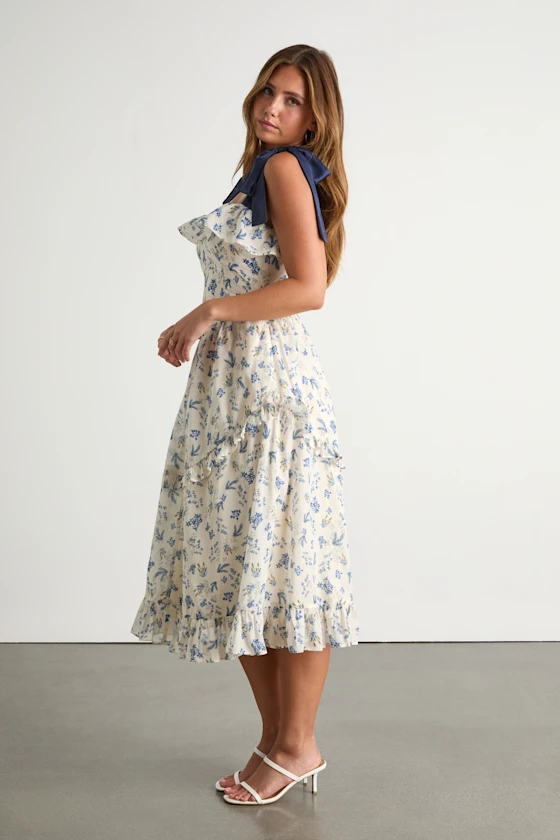 2697151_05_side_2025-08-01 Candice Ivory Floral Ruffled Tie-Strap Midi Dress - Image 3