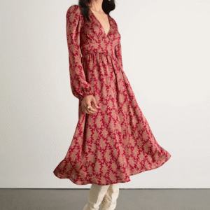 Graceful Impression Wine Red Floral Print Midi Dress