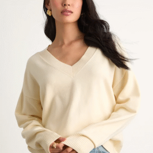 Quinee Cream V-Neckline Oversized Sweater