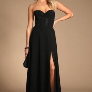 Remember This Moment Black Rhinestone Strapless Maxi Dress