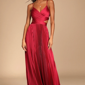 Got the Glam Wine Red Pleated Cutout Maxi Dress