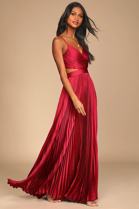 8394721_1679576 Got the Glam Wine Red Pleated Cutout Maxi Dress - Image 3