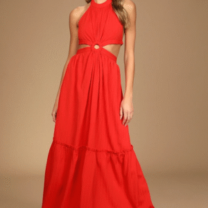 Island Vacay Red Tie-Back Maxi Dress
